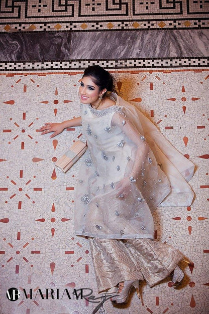 Snow White- Organza Kaftan with Jamawar Pants