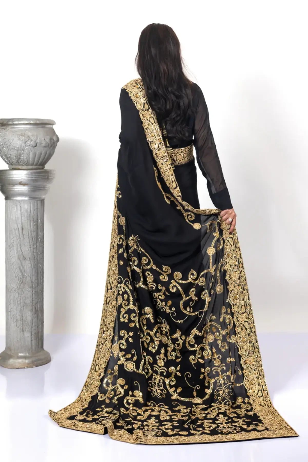 Sofi Black Saree – Designer Gold Handwork Saree for Brides Abroad