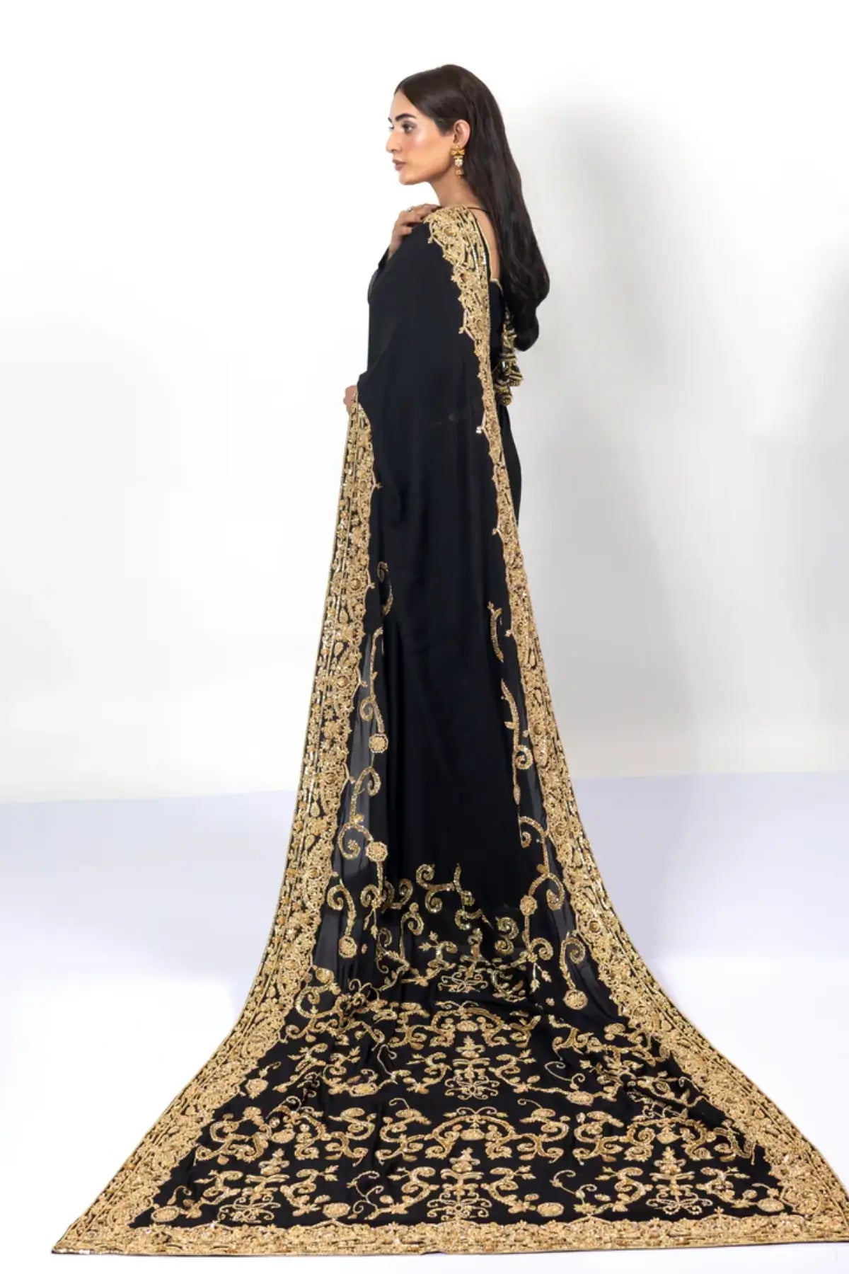 Sofi Black Saree – Designer Gold Handwork Saree for Brides Abroad