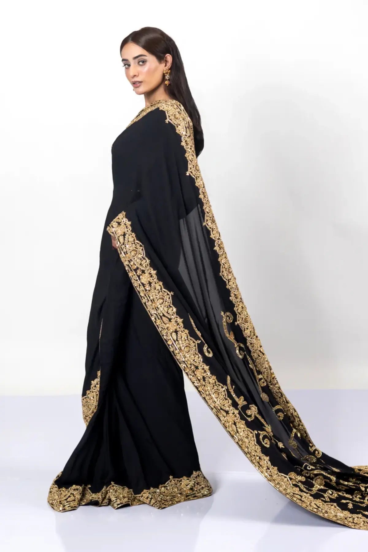 Sofi Black Saree – Designer Gold Handwork Saree for Brides Abroad