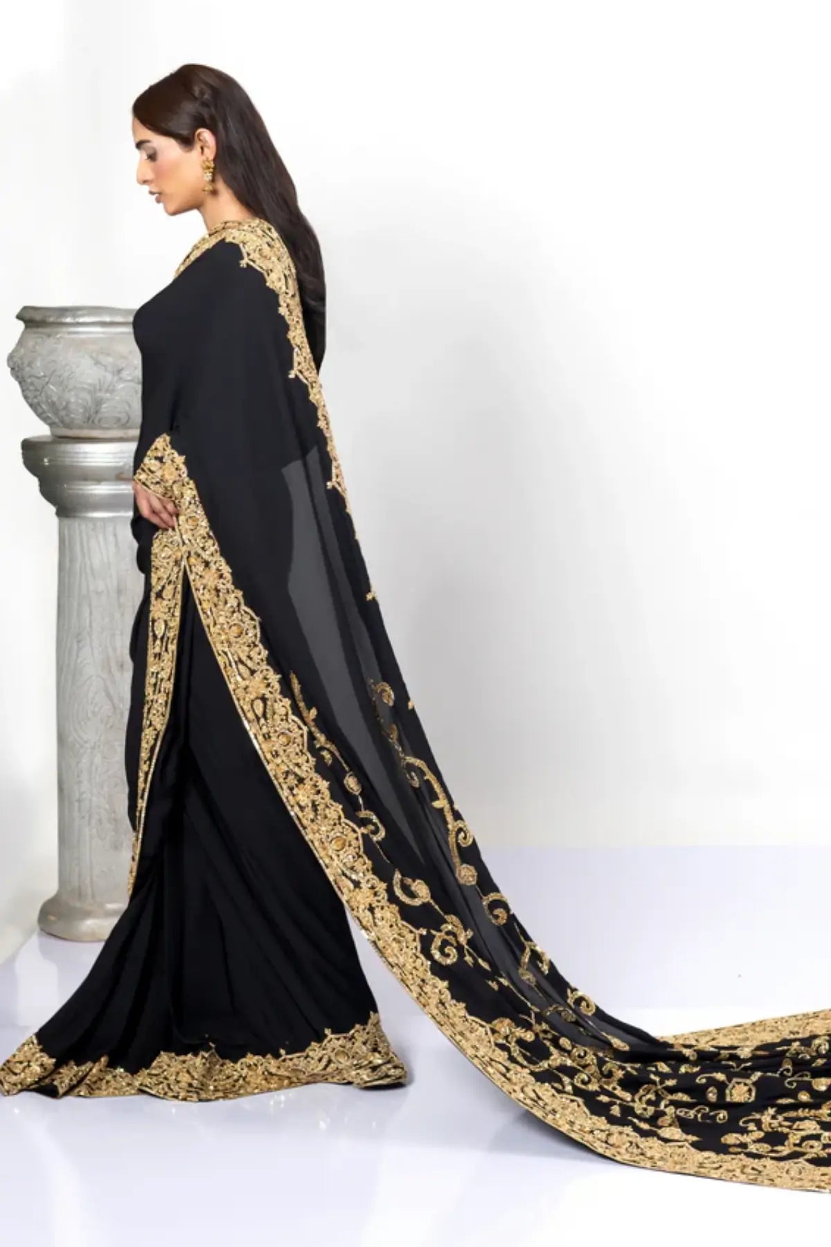 Sofi Black Saree – Designer Gold Handwork Saree for Brides Abroad