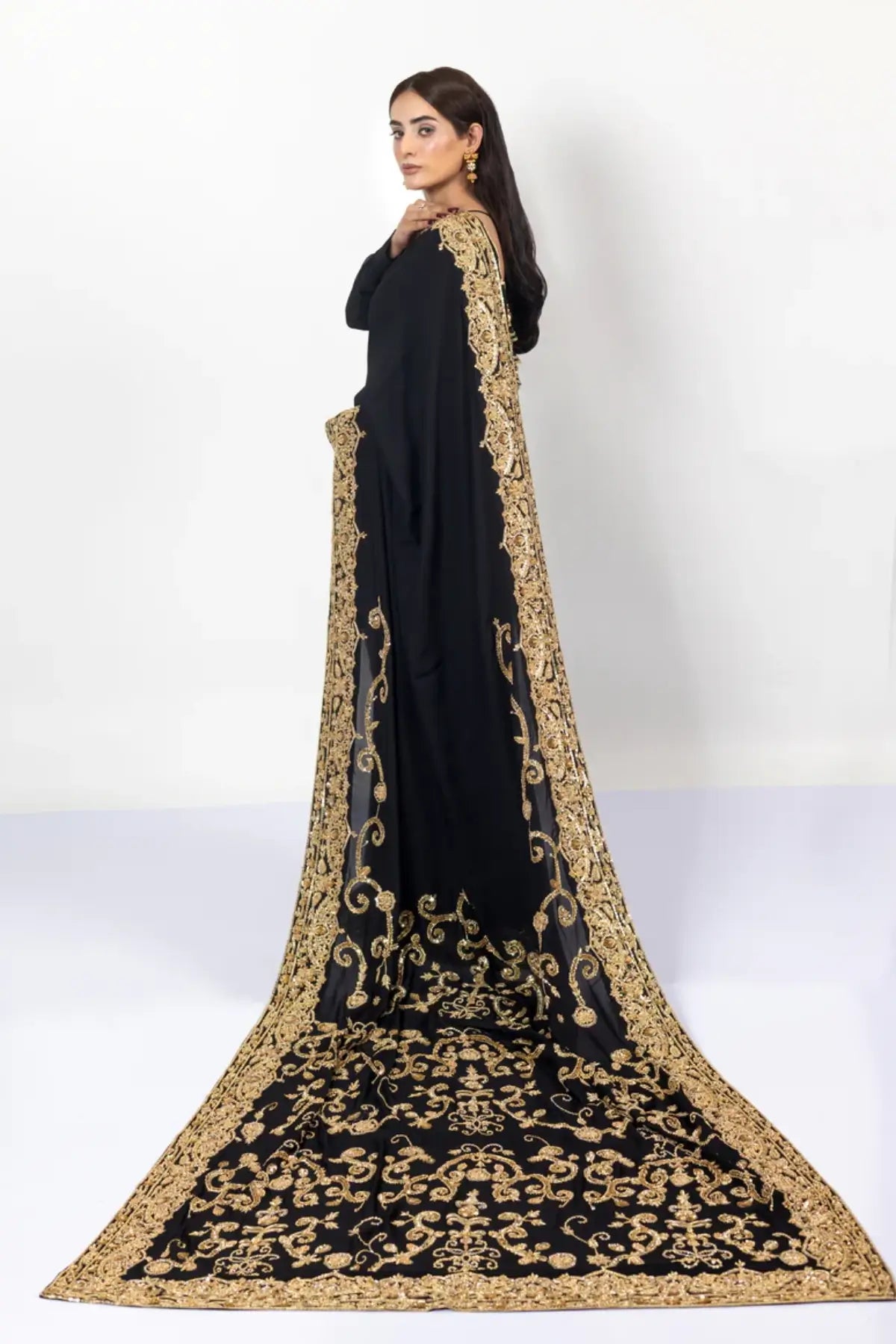 Sofi Black Saree – Designer Gold Handwork Saree for Brides Abroad