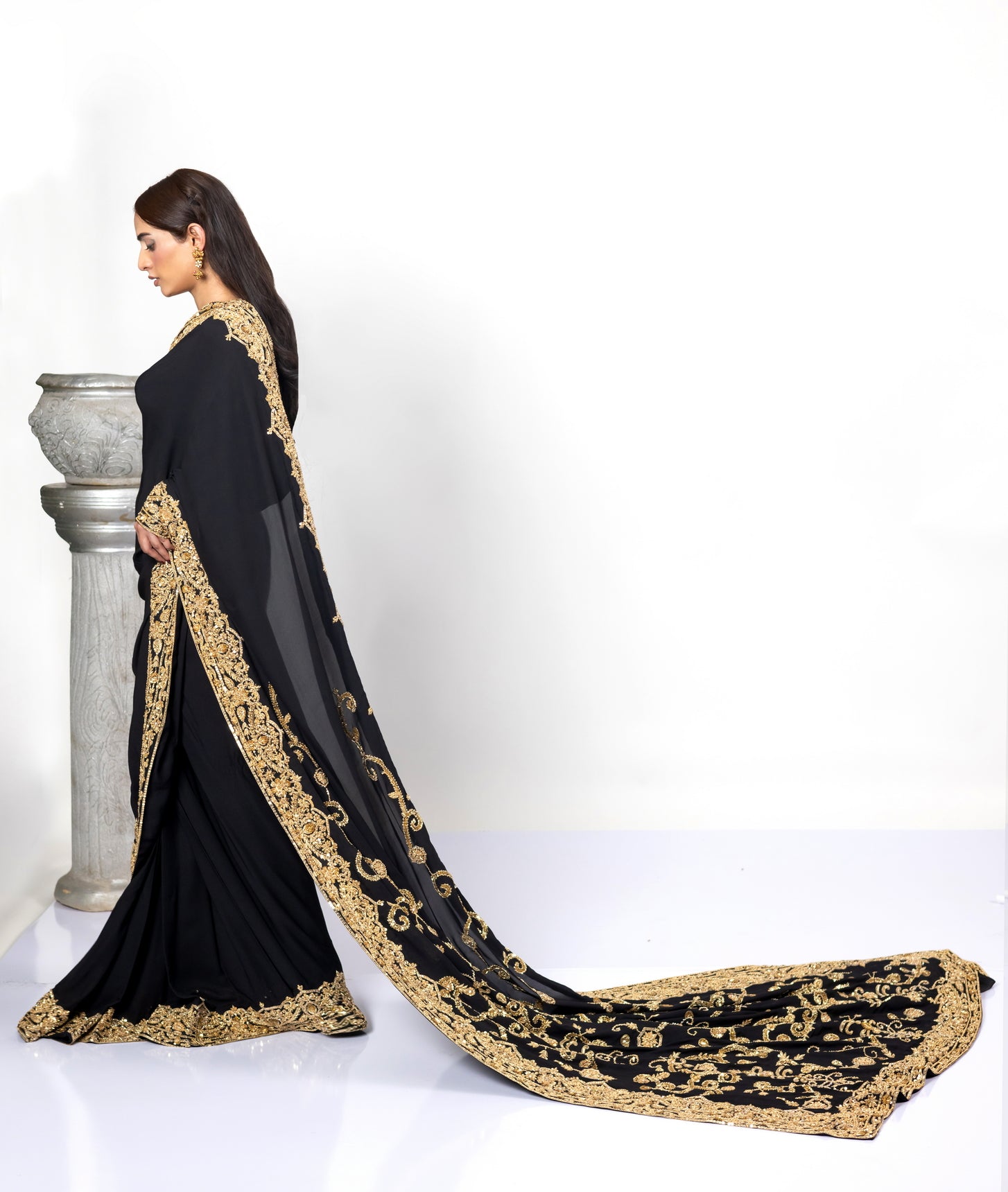 Sofi Black Saree with Gold Handwork by MariamRaj for Bridal Events