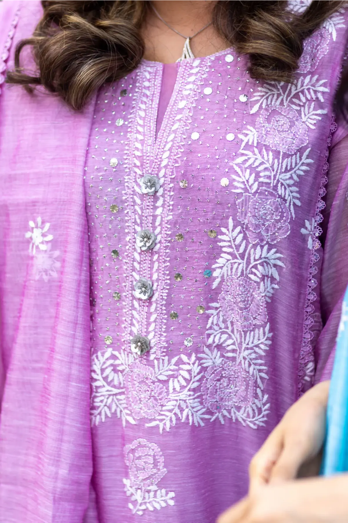 Soft Petals- Stunning Light Purple Chikan-Kari Suit