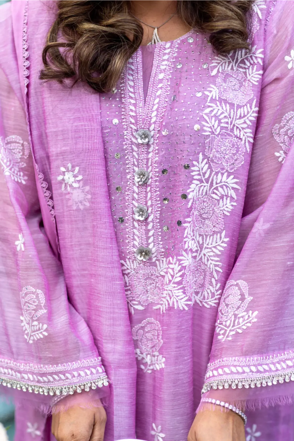 Soft Petals- Stunning Light Purple Chikan-Kari Suit