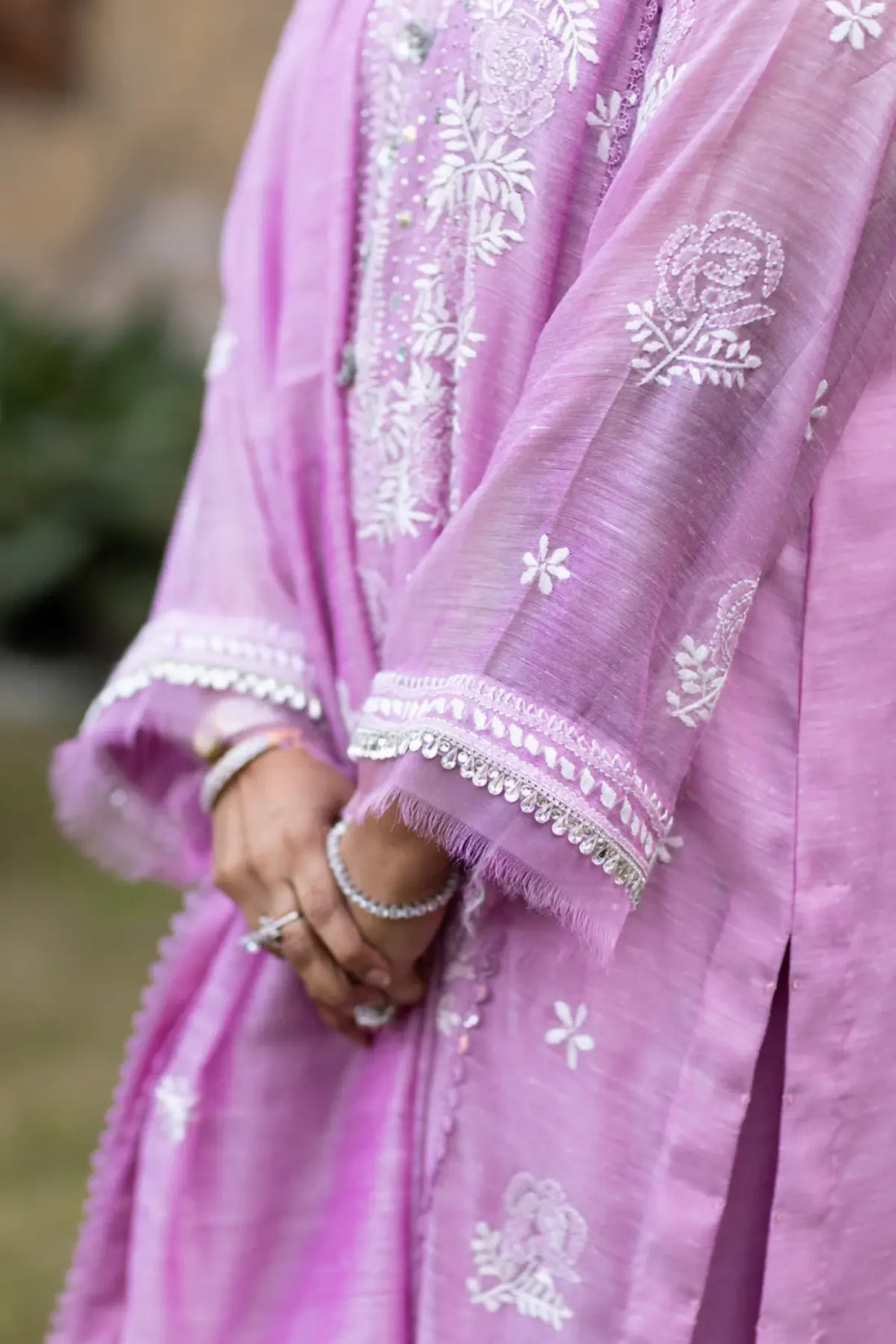 Soft Petals- Stunning Light Purple Chikan-Kari Suit