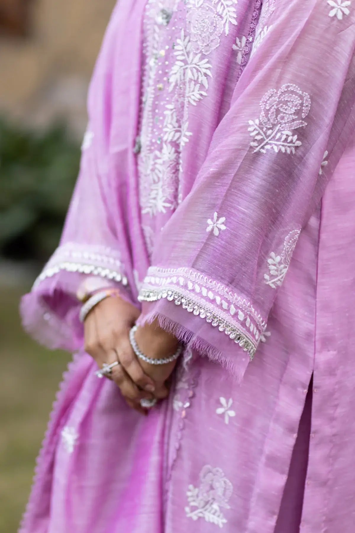 Soft Petals- Stunning Light Purple Chikan-Kari Suit