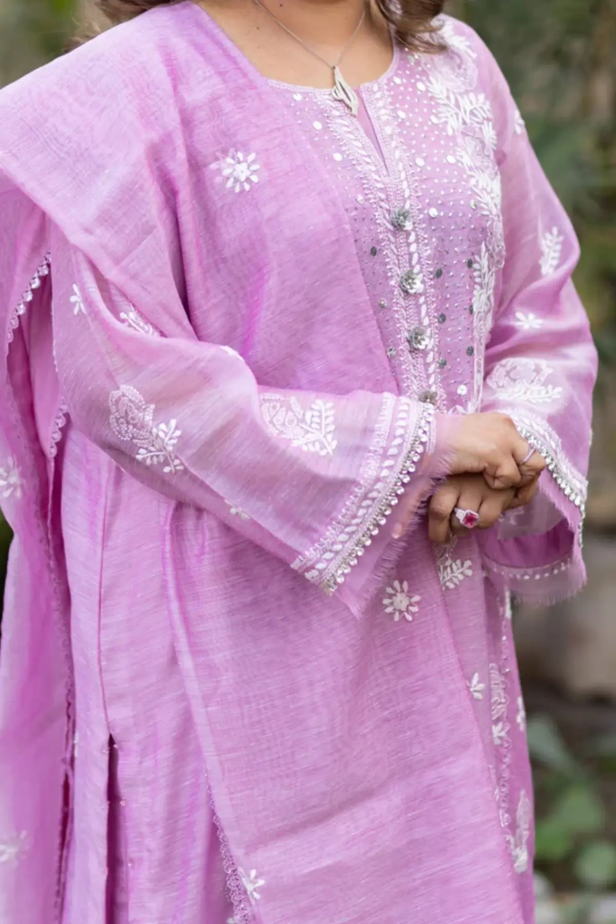 Soft Petals- Stunning Light Purple Chikan-Kari Suit