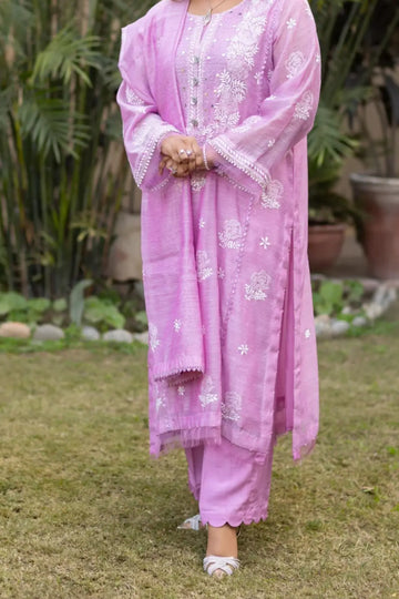 Soft Petals- Stunning Light Purple Chikan-Kari Suit