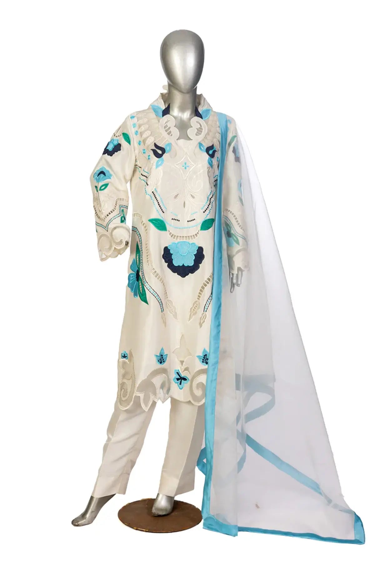 Soriel – Off-White Silk Dress with Handwork Appliqué for Party Wear