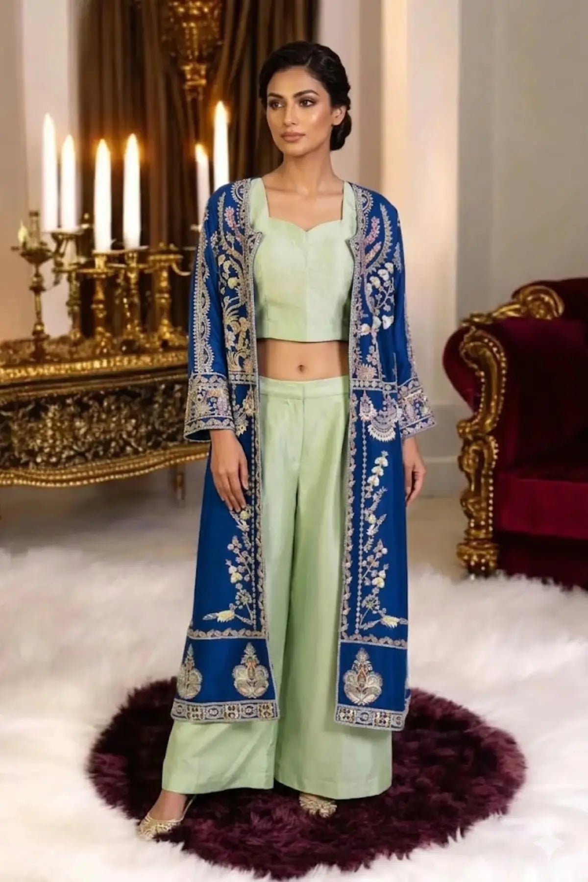 Suroor- Pakistani Luxury Party Wear Blue Jacket