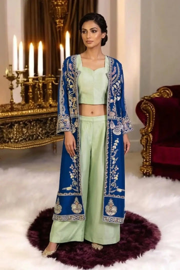 Suroor- Pakistani Luxury Party Wear Blue Jacket