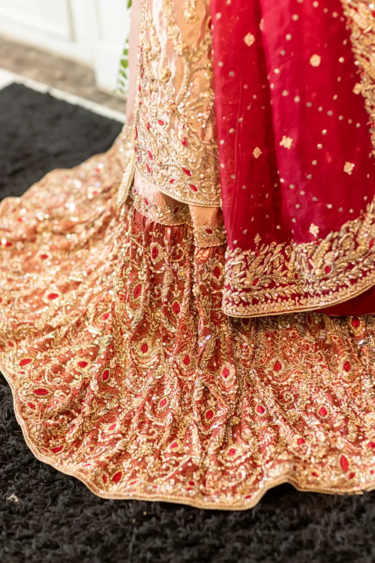 Tabinda – Peach Tissue Bridal Outfit with Dual Dupattas for Baraat Day