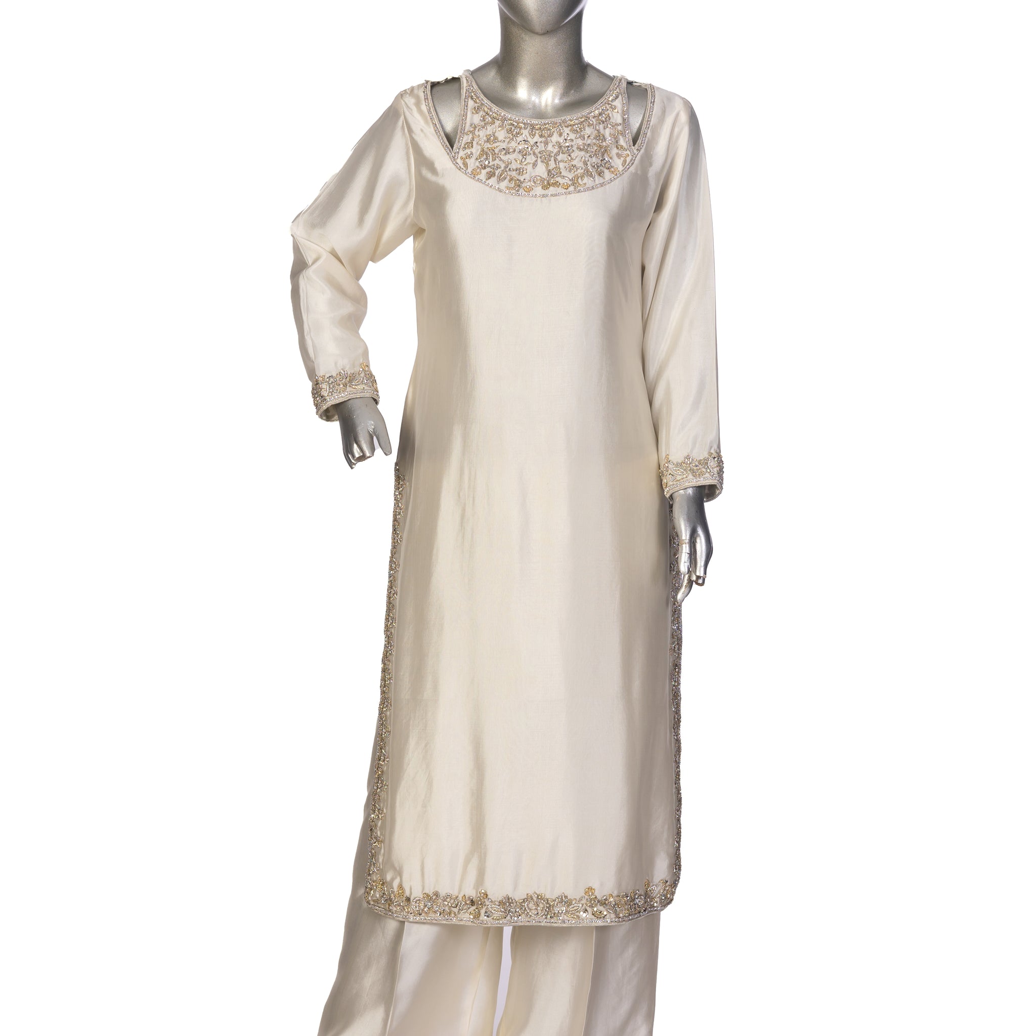 Tabish – Luxury Sheesha Silk 3-Piece Suit with Hand-Painted Dupatta