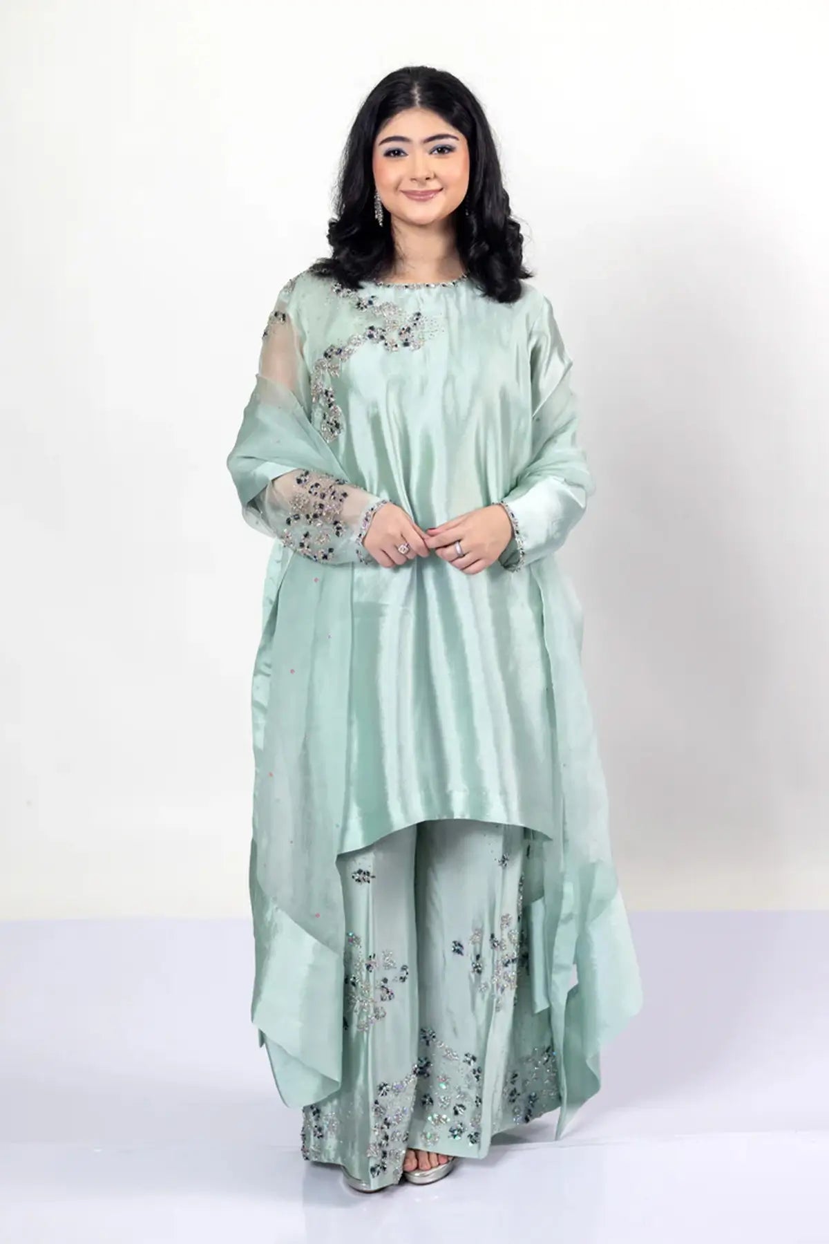 Tanishq – Luxury Silk Dress with Sheesha Detailing for Evening Events