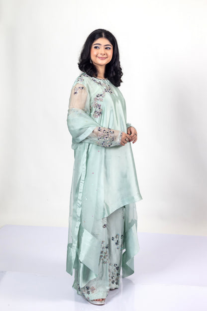 Tanishq Mint Green Silk Dress Sheesha Work MariamRaj

