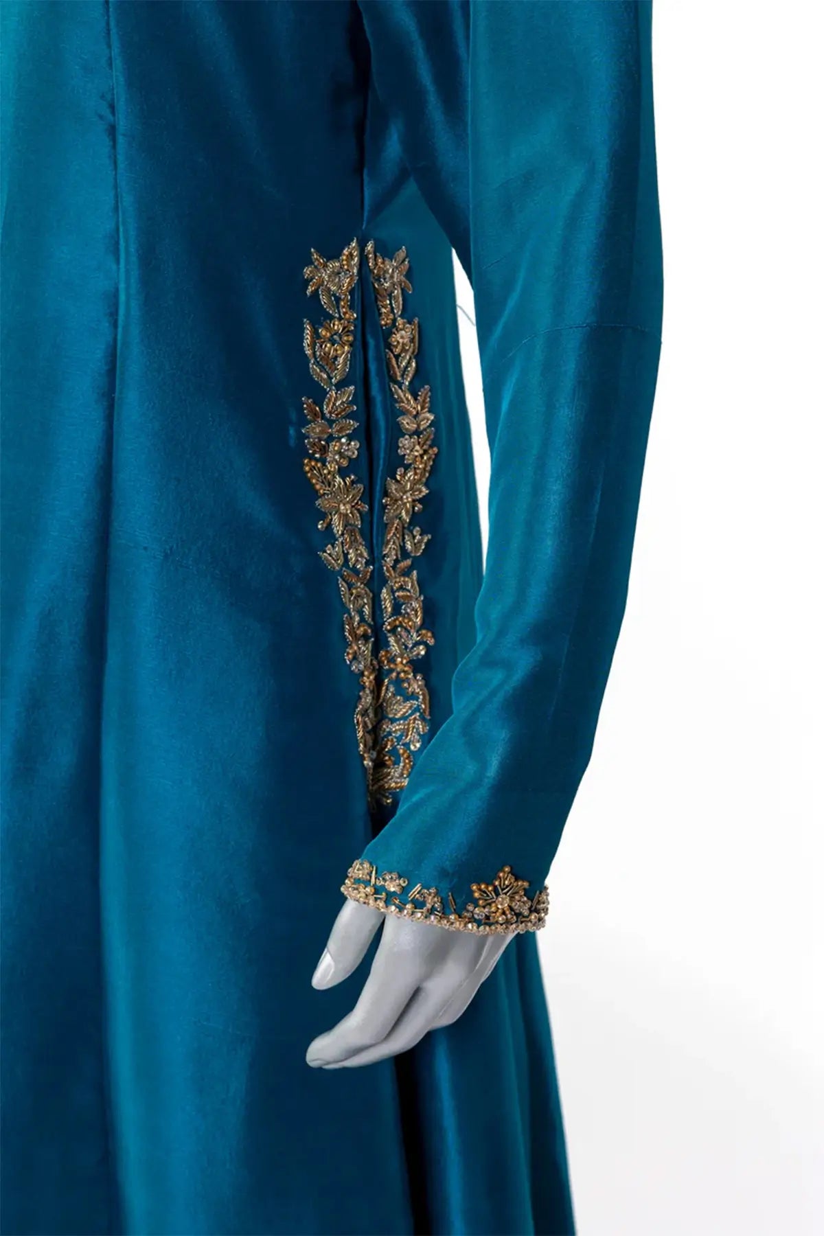 Tara – Stylish Teal Silk Suit with Hand Embellishments for Evening Wear