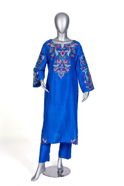 Tavisha Luxury Royal Blue Silk Set with Handwork and Tie-Dye Organza Dupatta by MariamRaj
