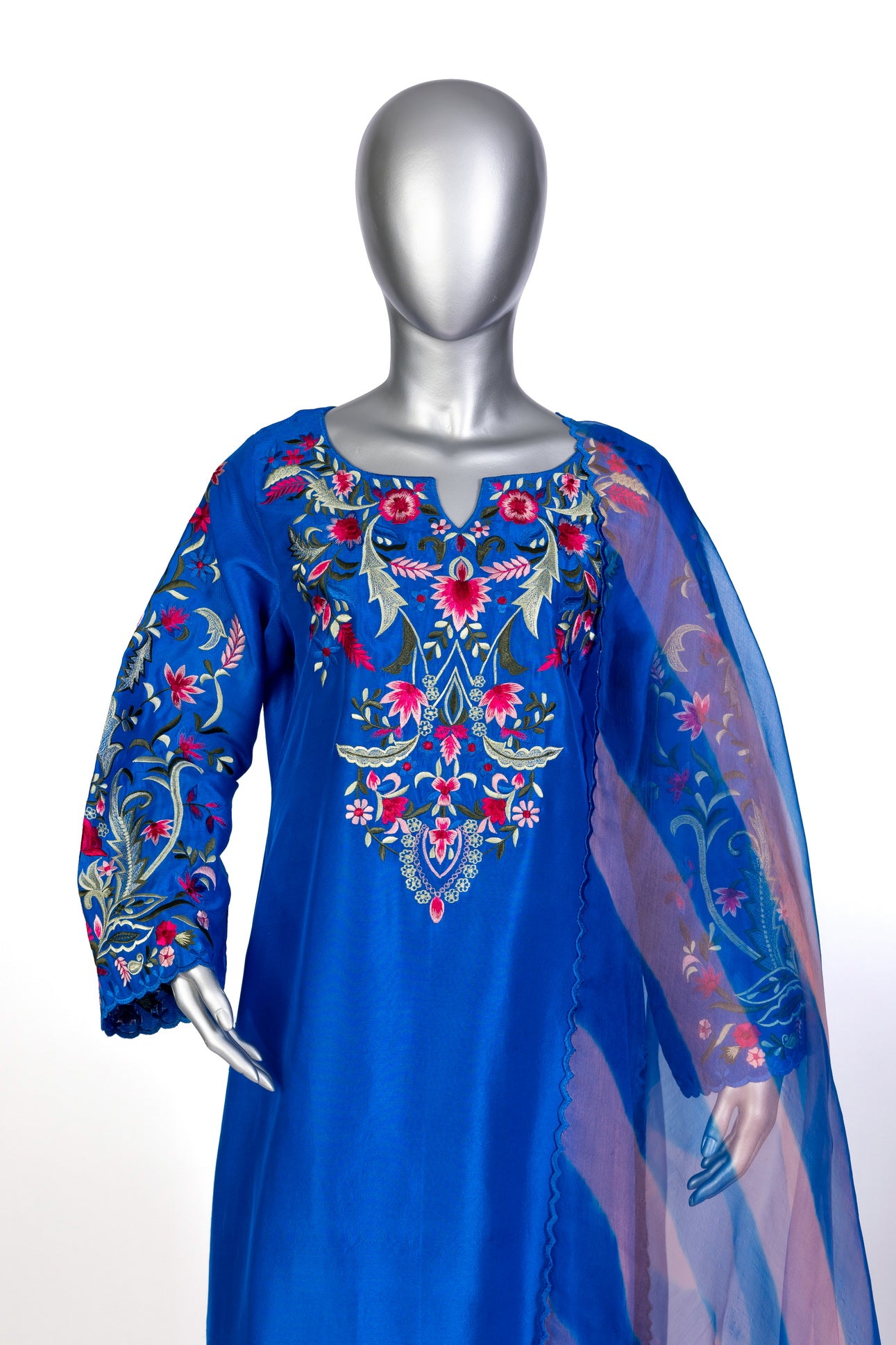 Tavisha Luxury Royal Blue Silk Set with Handwork and Tie-Dye Organza Dupatta by MariamRaj