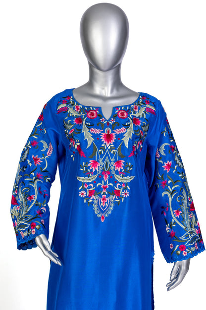 Tavisha Luxury Royal Blue Silk Set with Handwork and Tie-Dye Organza Dupatta by MariamRaj