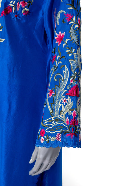 Tavisha Luxury Royal Blue Silk Set with Handwork and Tie-Dye Organza Dupatta by MariamRaj