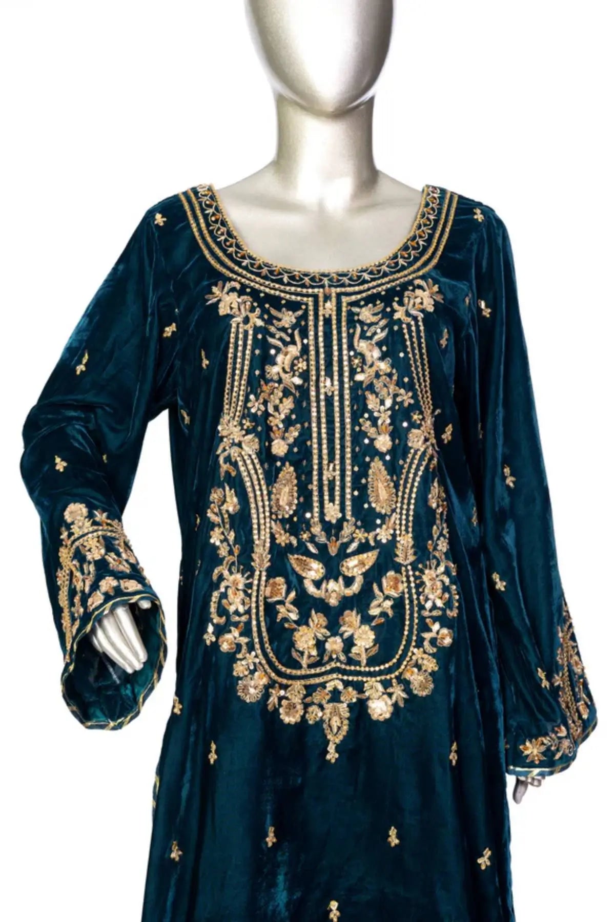 Teal Twilight-Luxury Pakistani velvet formal Suit for weddings