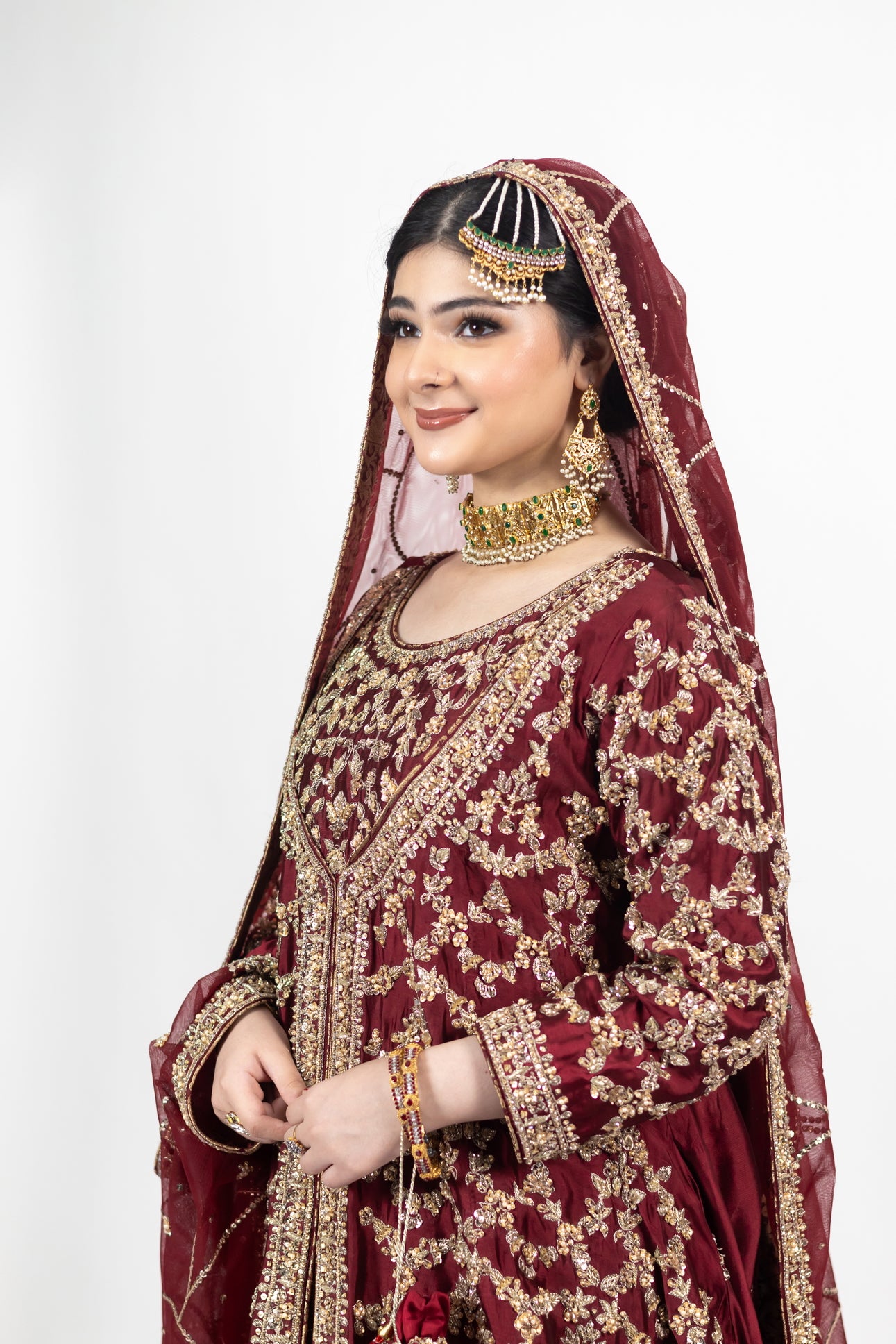 Yumna Maroon Raw Silk Shirt & Rust Lehnga with Net Organza Dupatta by MariamRaj