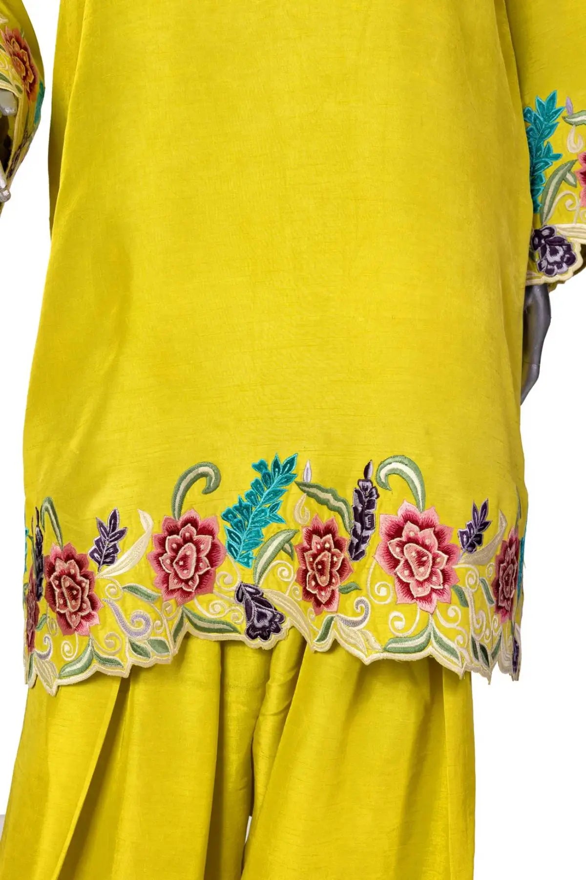 Zara-Lemon Blossom Raw Silk Embroidered suit