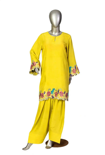 Zara-Lemon Blossom Raw Silk Embroidered suit