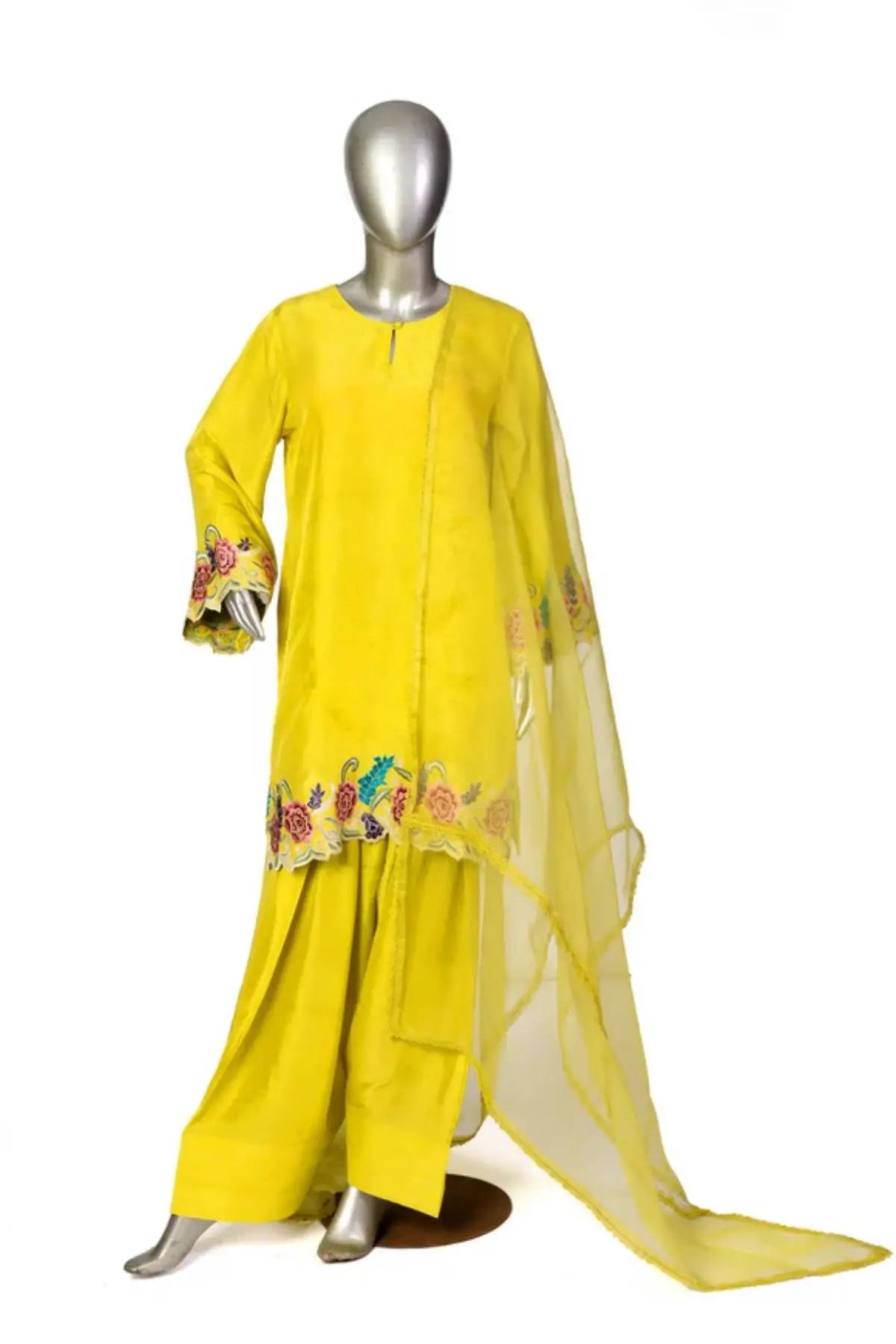 Zara-Lemon Blossom Raw Silk Embroidered suit