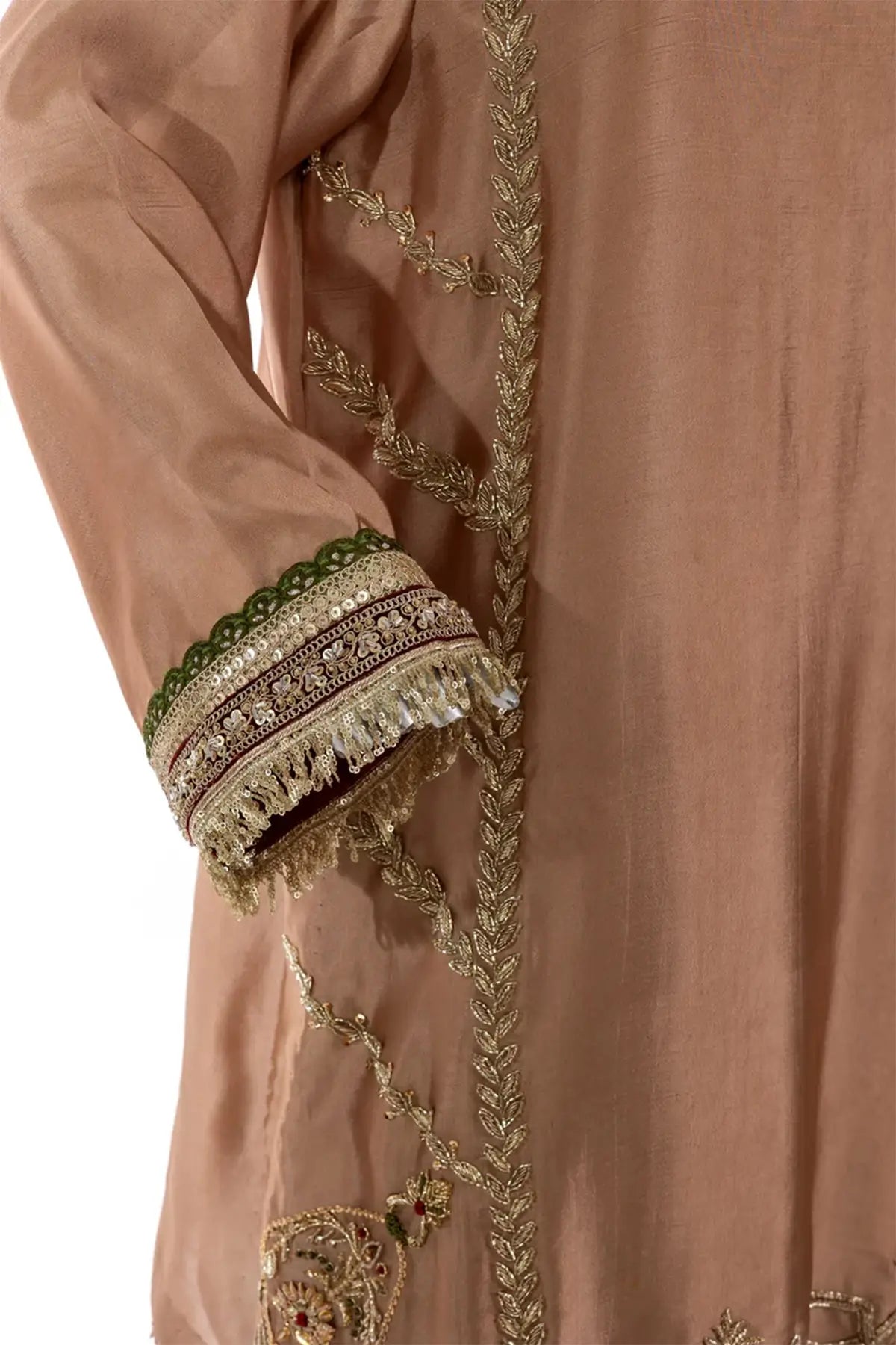 Zarfisha – Exclusive Pakistani Formal Wear in Gold Sheesha Silk Online