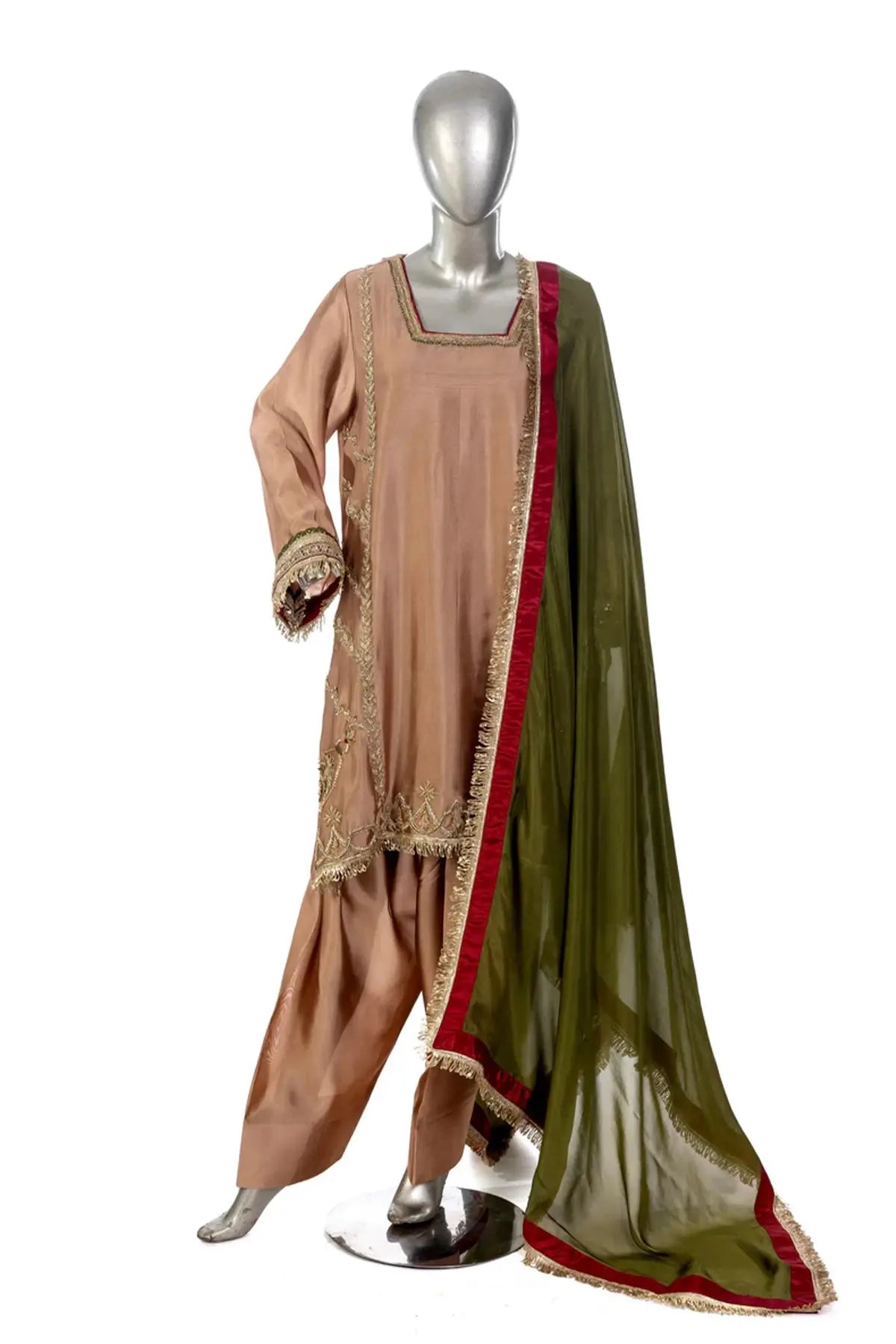 Zarfisha – Exclusive Pakistani Formal Wear in Gold Sheesha Silk Online