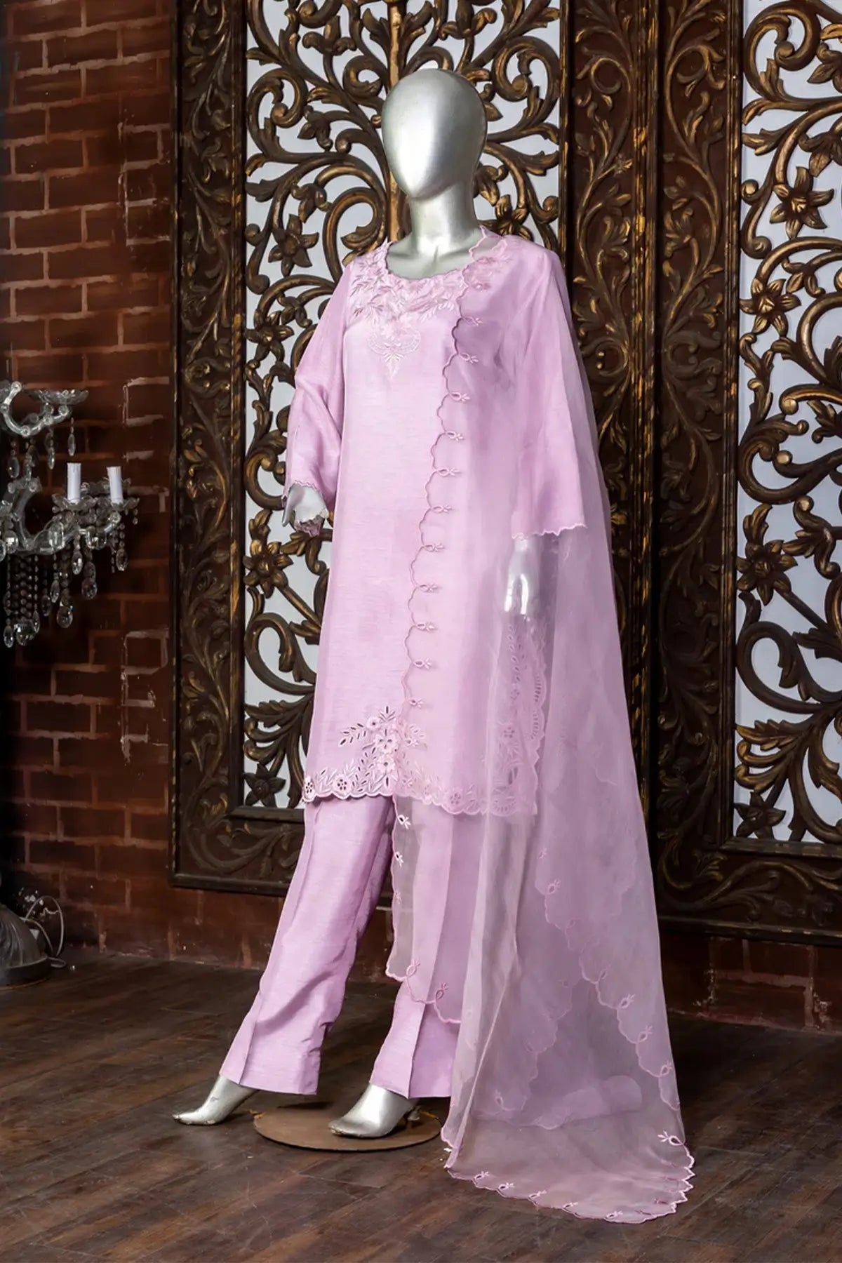 Zarnab – Pakistani Party Wear Suit in Korean Silk with Organza Dupatta