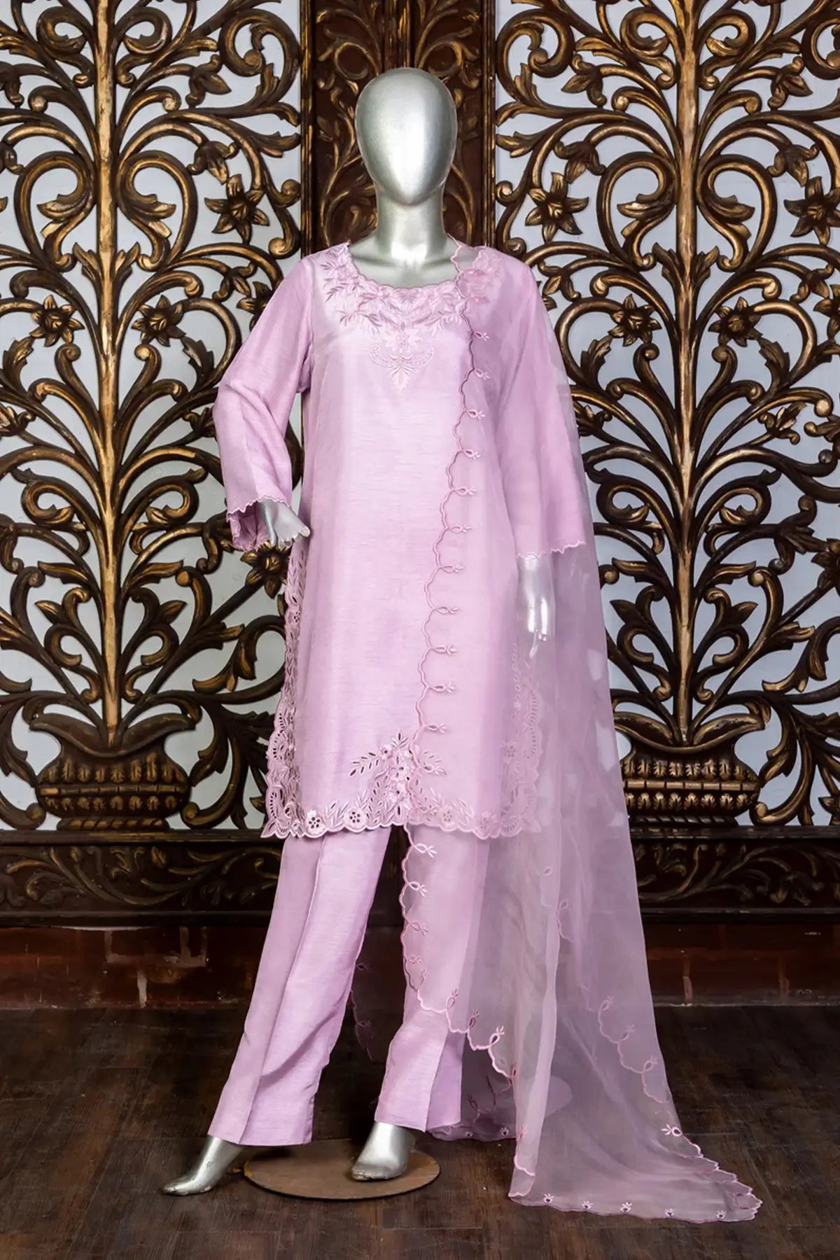 Zarnab – Pakistani Party Wear Suit in Korean Silk with Organza Dupatta