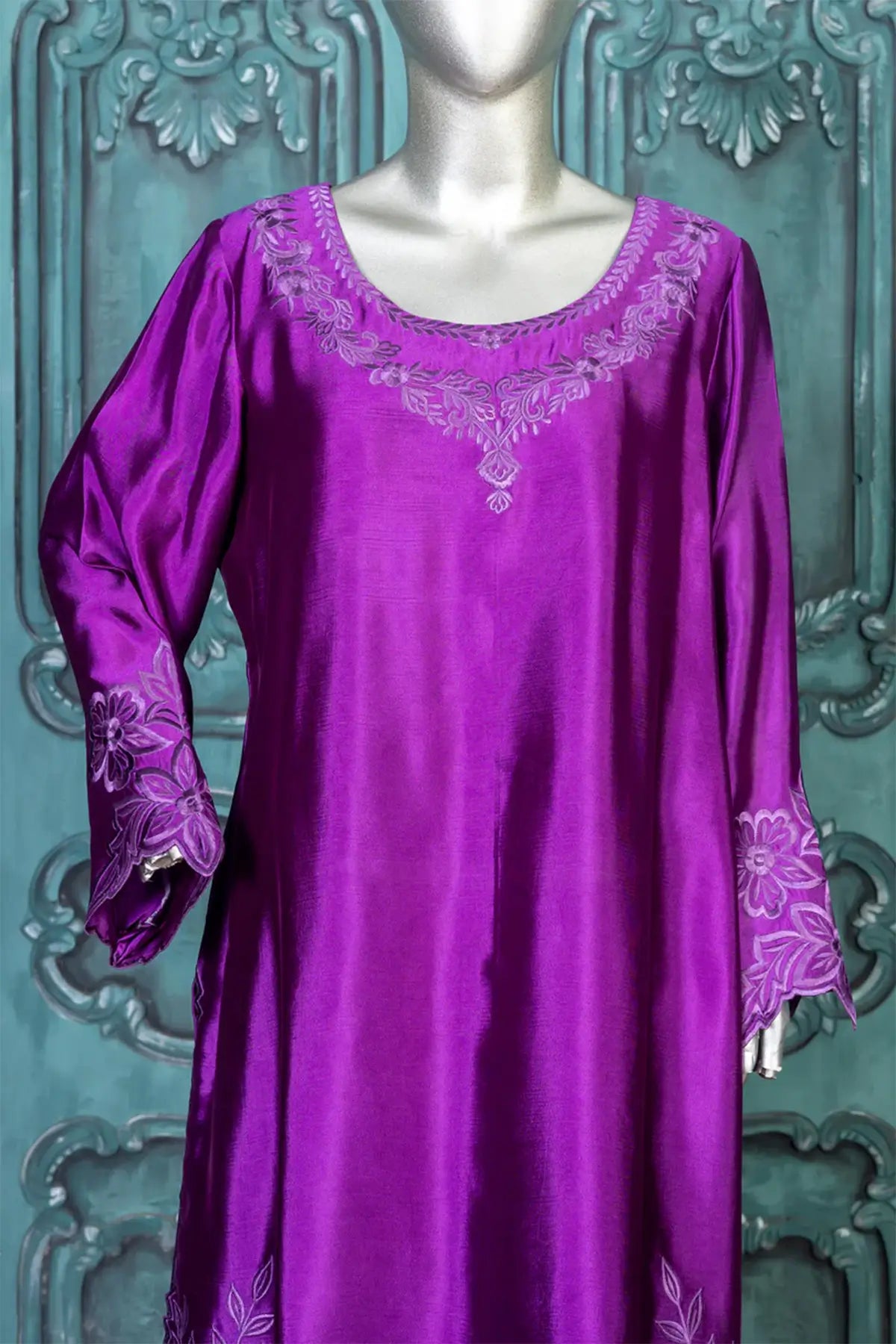 Zarnoor – Luxury Purple Sheesha Silk 3-Piece Outfit with Farshi Shalwar