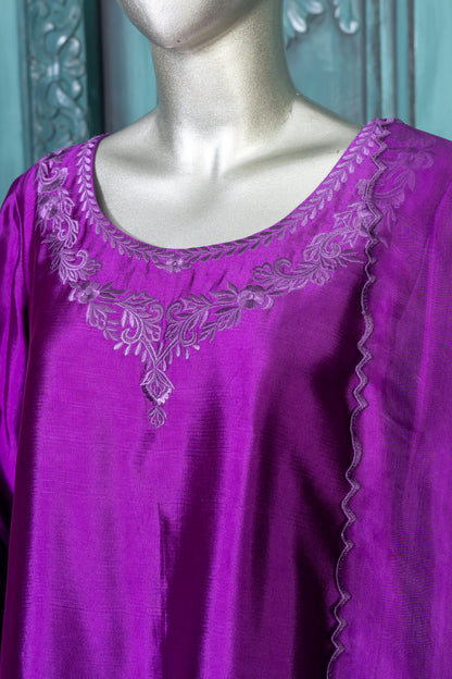 MariamRaj Designer Purple Silk Outfit with Organza Dupatta – Zarnoor