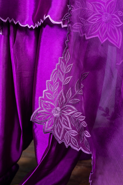 MariamRaj Designer Purple Silk Outfit with Organza Dupatta – Zarnoor