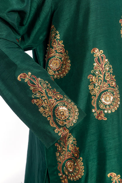 MariamRaj Korean Silk Dress with Gold Block Prints – Zeba.