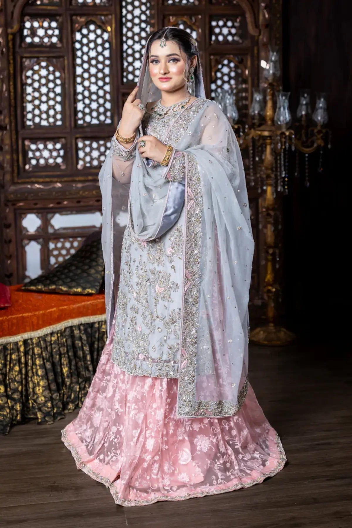 Zohra – Shop Sky Blue and Pink Organza Bridal Dress for Nikah & Walima