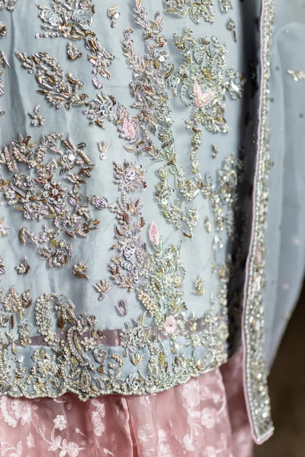 Zohra – Shop Sky Blue and Pink Organza Bridal Dress for Nikah & Walima