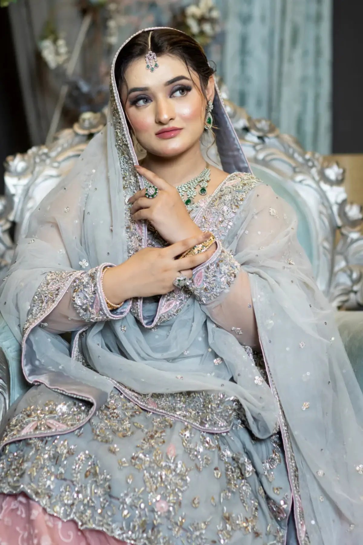 Zohra – Shop Sky Blue and Pink Organza Bridal Dress for Nikah & Walima
