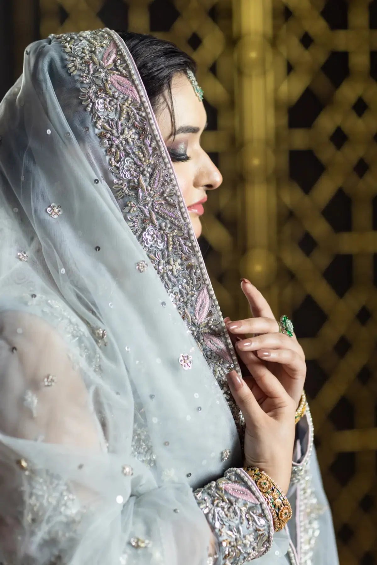 Zohra – Shop Sky Blue and Pink Organza Bridal Dress for Nikah & Walima