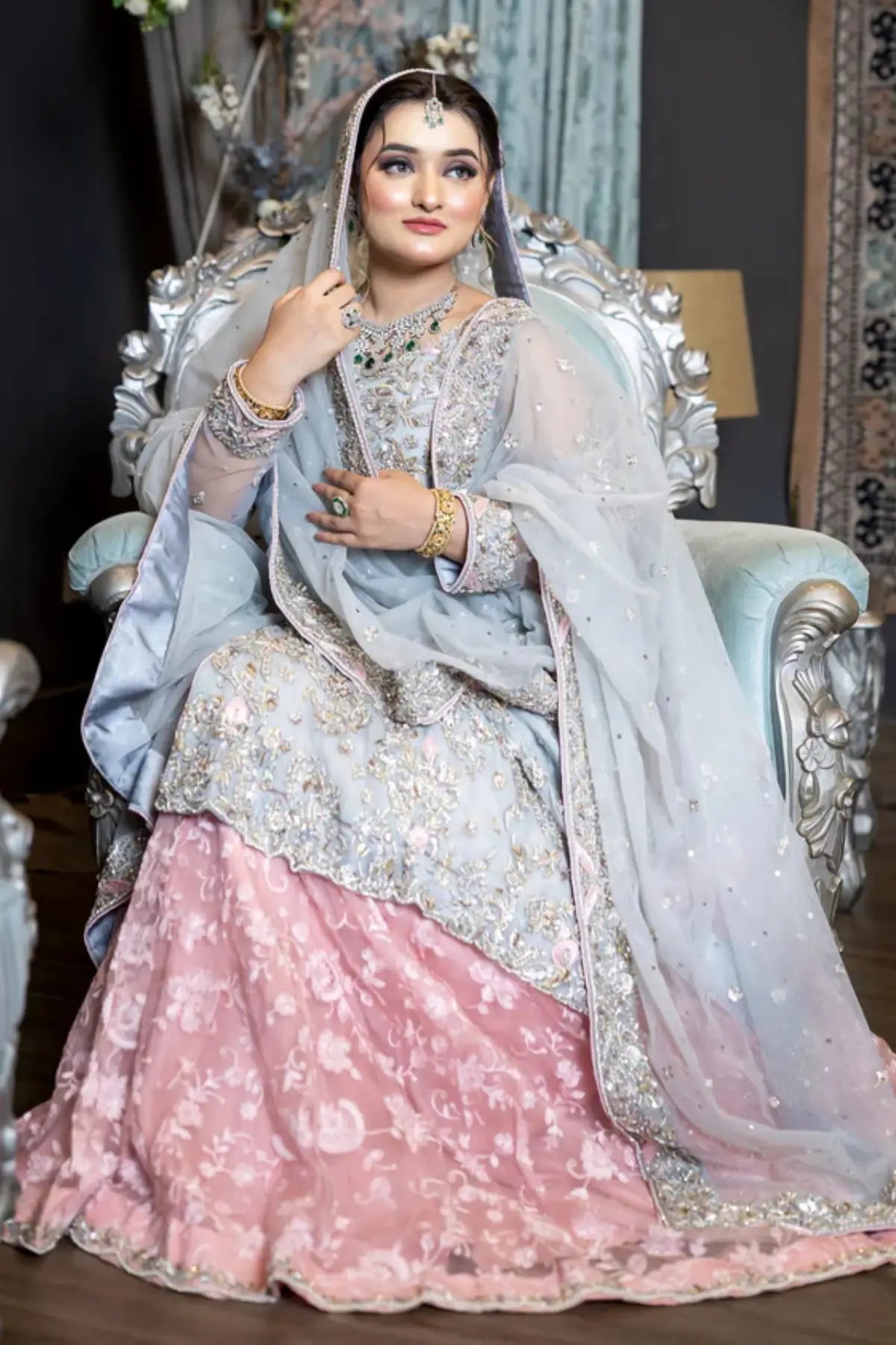 Zohra – Shop Sky Blue and Pink Organza Bridal Dress for Nikah & Walima