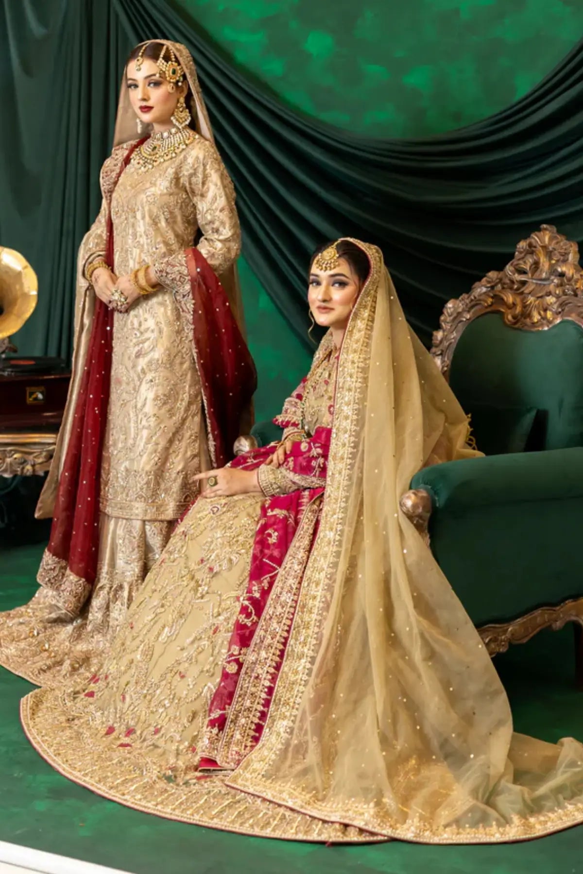Zuleikha – Order Pakistani Bridal Wear Gold Net Maxi with Silk Pants