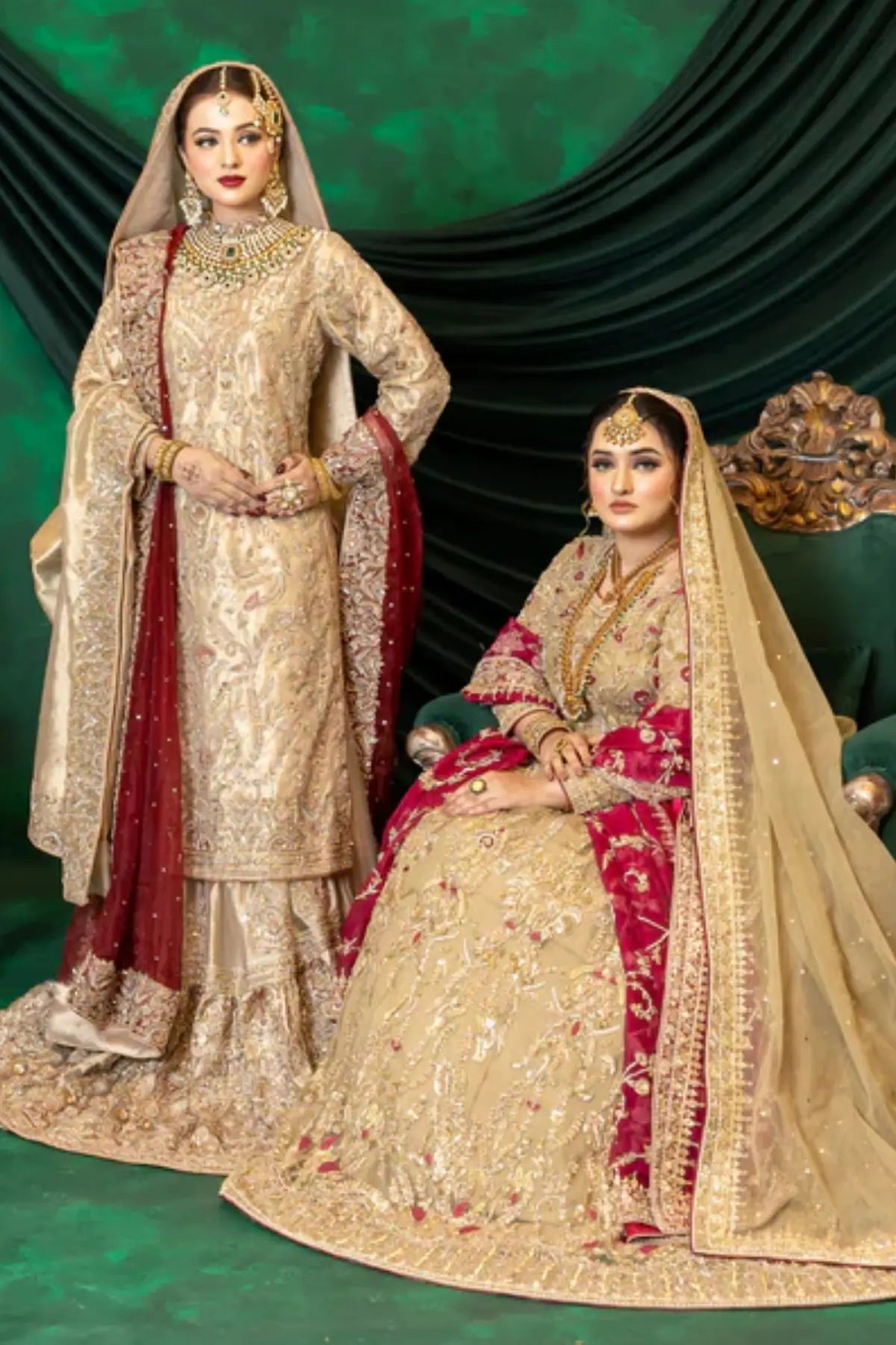 Zuleikha – Order Pakistani Bridal Wear Gold Net Maxi with Silk Pants