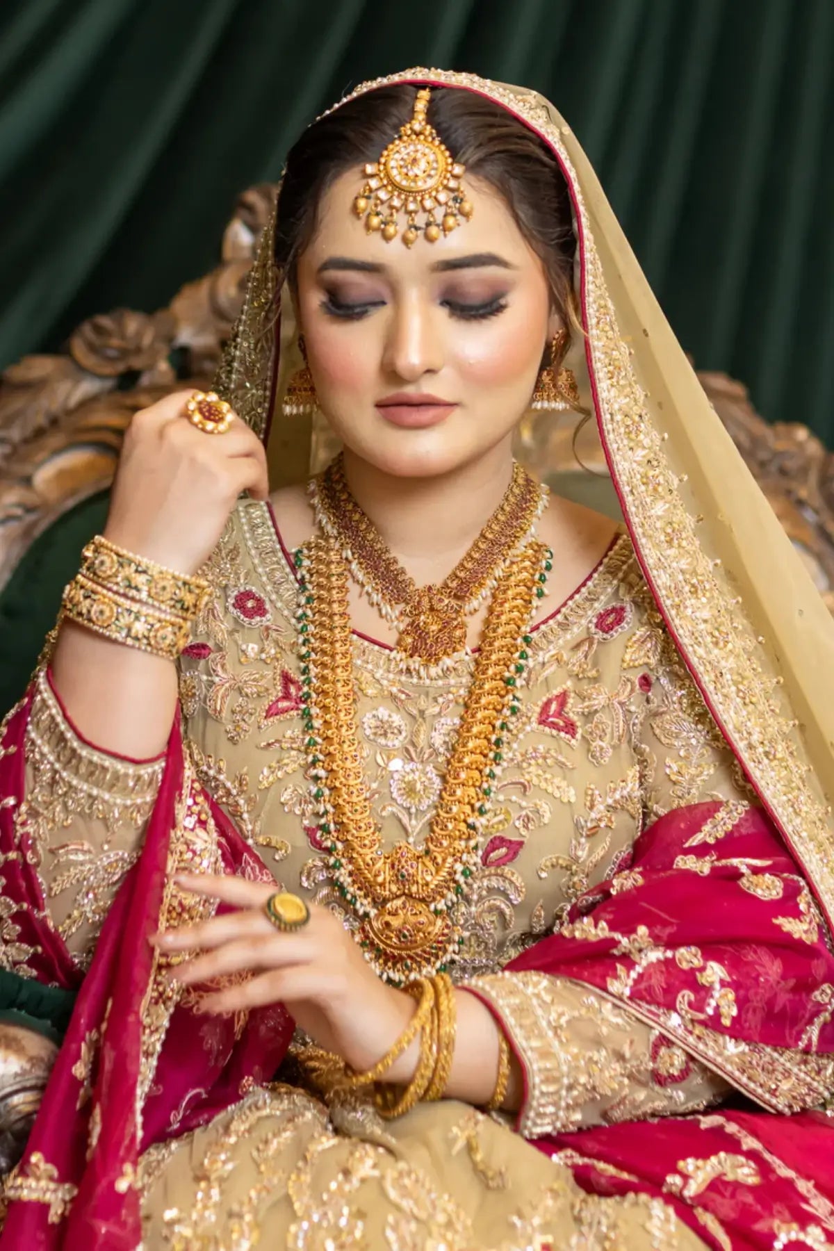 Zuleikha – Order Pakistani Bridal Wear Gold Net Maxi with Silk Pants