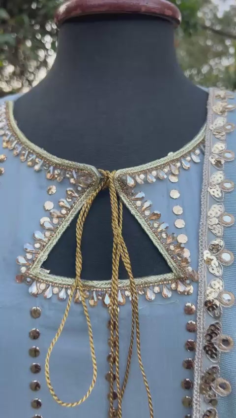 Moonlit Grace- Elegant light Grey Lawn Kamdani Frock