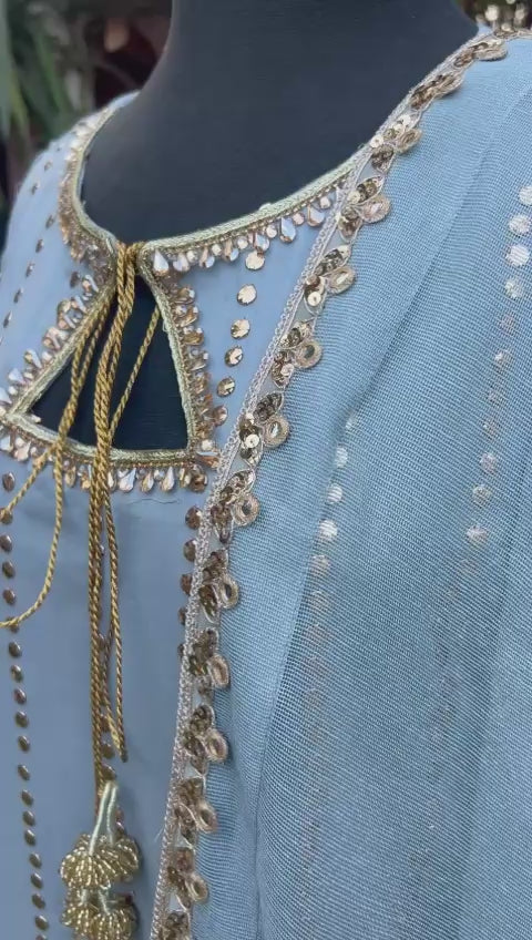 Moonlit Grace- Elegant light Grey Lawn Kamdani Frock